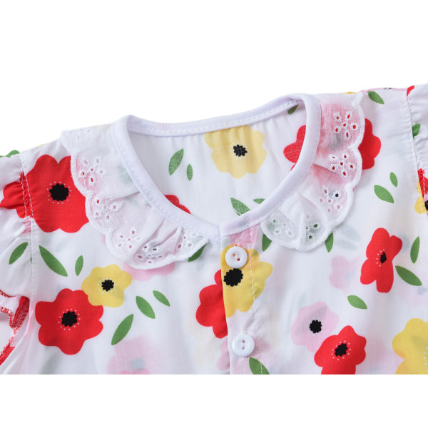 T-shirt och shorts för flickor Set,M (röda, gula blommor)