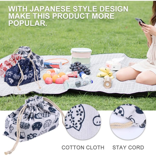 Snørebånd Frokostpose Dobbelt Lag Tykk Japansk Stil Bento Tote Pung Slik Gaveholder Pakke til Hjem Bryllup Fødselsdagsfest Hvit White 27Ã—19cm