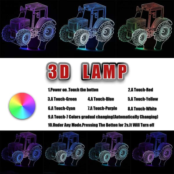 Traktorlampa 3D visuellt fordon LED nattljus touch switch a