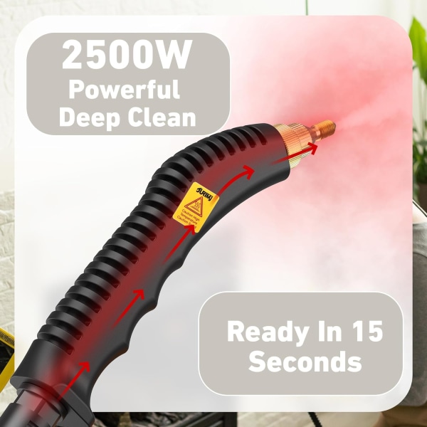 2500W håndholdt damprenser til rengøring, 1000ML højtryks damprenser til møbler, dybderens gulvtæpper, fliser, linoleum, arbejdsflader, vinduer