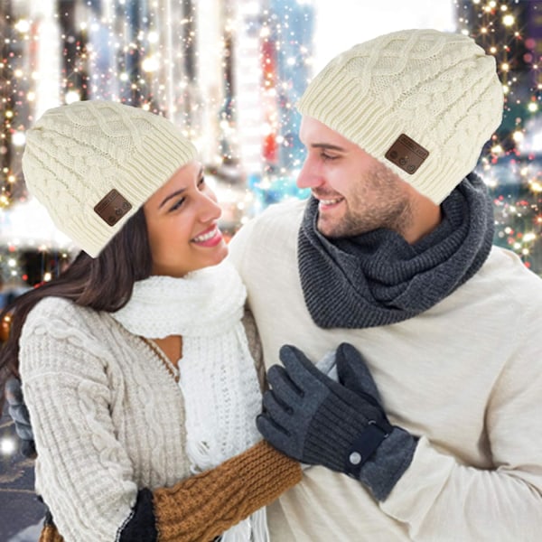 Trådløs Musik Hat Beanie Trådløse Hovedtelefoner Audio Drenge Piger Vinterhue med Højttaler Mic Håndfri Udendørs Sport Stereo Øretelefon Varmt White