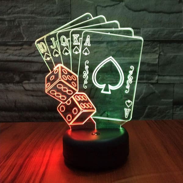 Poker Terning Natlampe LED 3D Illusion USB Spillekort Remo