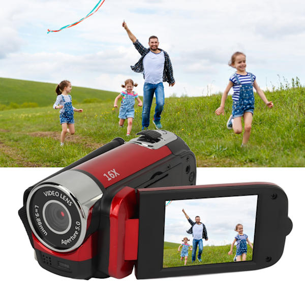 D90 1080P 16MP Digitalkamera 2,4 tums roterbar skärm Videokamera 16x zoom HD-videobandspelare med fyllningsljus Red