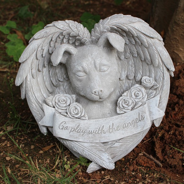 Dog Angel Pet Memorial Statue, Resin Sleeping Dog Memorial S