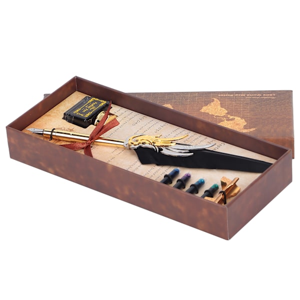 Sulkakynä kalligrafia kirjoitus Vintage Set Metal Retro Dip Quill Kit mustepussi SP270Musta