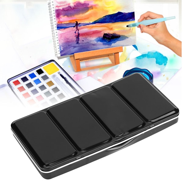 Tinplate Akvarelkasse Sort Anti-Skrid Maling Pigment Etui Palet Maling Tilbehør