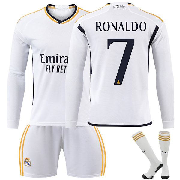 23-24 Real Madrid Hjemmefodboldtrøje Langærmet Sæt Børnefodboldtøj No.7 Ronaldo 22
