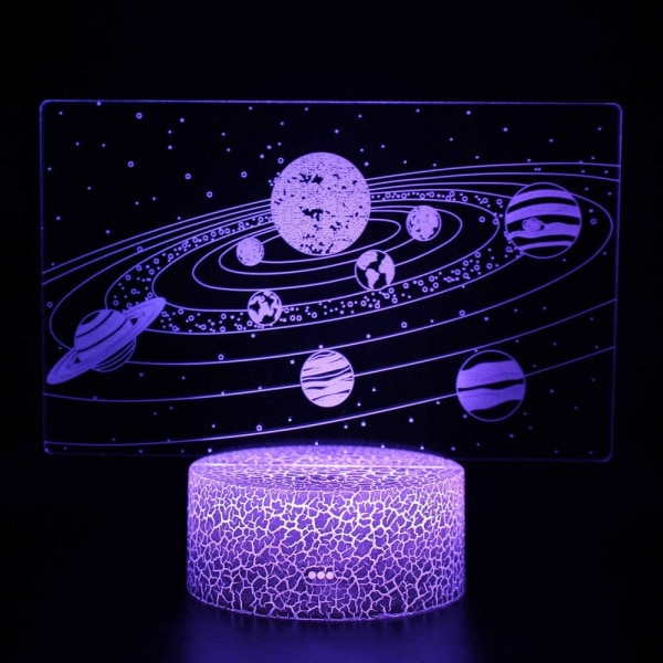 3D Illusion Solsystem Nattlampa 16 Färgbyten med Fjärrkontroll Touch Vit Sprickbas Födelsedagspresent