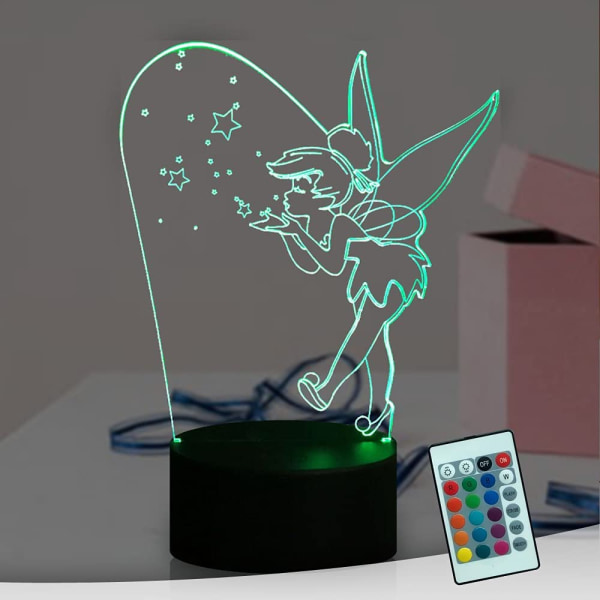 Tinker Bell LED Nattljus 3D Magic Elf Miss Fairy Table La