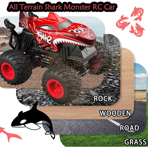 Kauko-ohjattava auto, 2,4 GHz:n kauko-ohjattava monster truck, RC-autot 2 akkua 60 minuuttia+, RC-temppuautot lelut valolla ja äänellä, sisä- ja ulkokäyttöön lapsille ja aikuisille Red