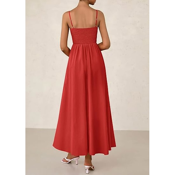 Smock-maxikjoler til kvinder 2025 Sommer Strandkjole Casual Spaghetti Strop Swing A Linje Lang Flydende Kjole XL