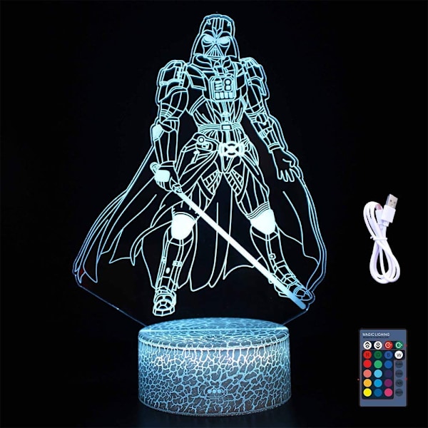 B Darth Vader Star Wars Leketoy 3D LED Akryl Nattelys med Fjernkontroll & Smart Berøring 16 Farger Skiftende Dimbar USB-drevet Soveromsdekorasjon Bordlampe