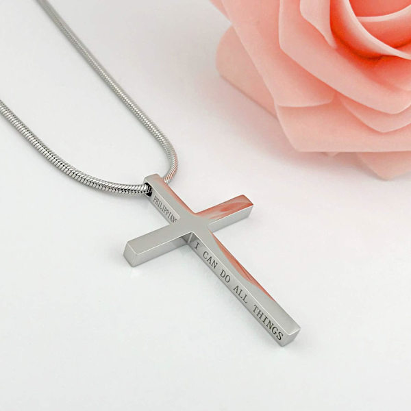 Ristiriipus miehille Ristiriipus VOIMAA Raamatun jae Ruostumattomasta teräksestä valmistettu kaulakoru Silver Cross1