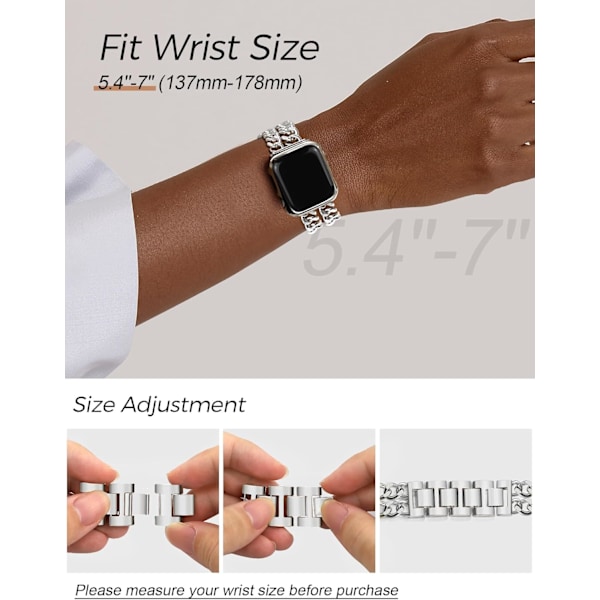 Guld Klockarmband för Kvinnor Kompatibelt med Apple Watch Armband 38mm 40mm 41mm 42mm (S10) Justerbart Metallarmband Cowboy Stålkedjearmband Silver 38/40/41mm (S10/42mm)