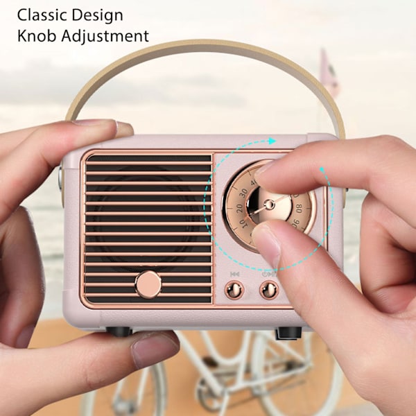 Retro Bluetooth-kaiutin, tehokas subwoofer-efekti, kannettava minikokoinen ulkoilukäyttöön tarkoitettu langaton kaiutin, vaaleanpunainen