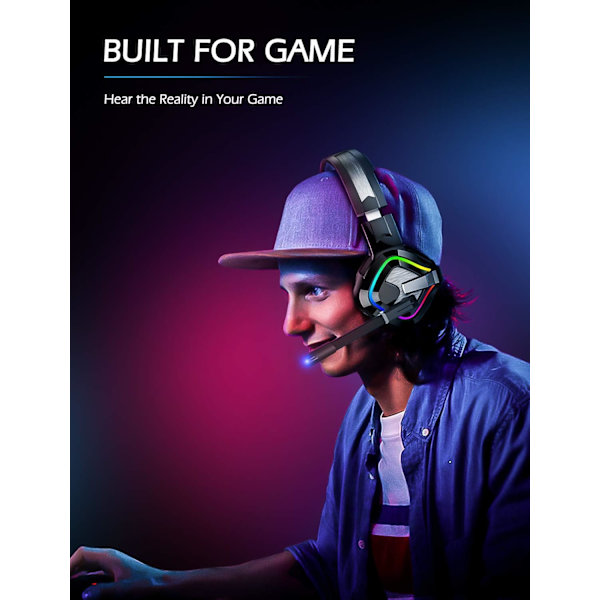 Gaming Headset PS4 Headset, Xbox One Headset med støydempende mikrofon og RGB-lys, PC-headset med stereosurroundlyd, over-ear-hodetelefoner for P
