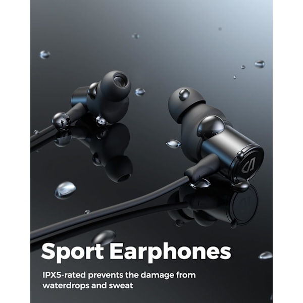 Q30 HD+ Bluetooth-kuulokkeet korvan sisäiset langattomat 5.2 magneettiset kuulokkeet IPX5 hikikestävät nappikuulokkeet mikrofonilla urheiluun, upea basso, 10 mm:n ajurit, Black