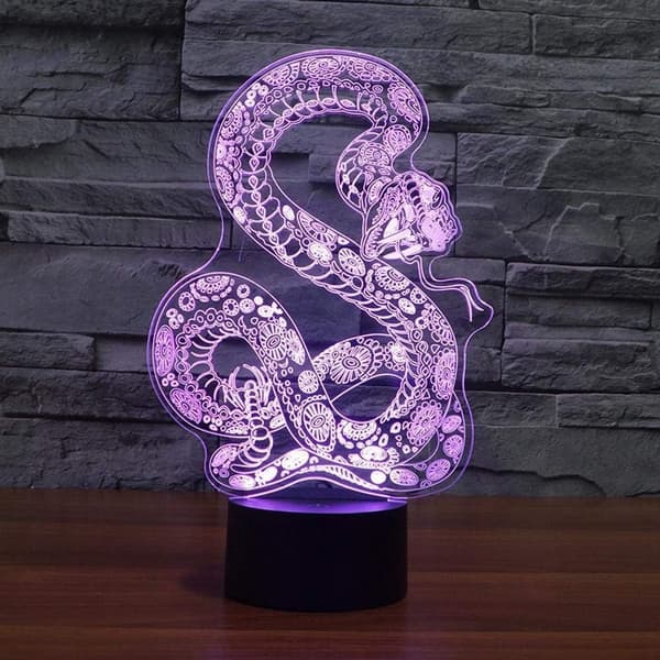 3D Slange Nattlys Illusjonslampe 7 Farger Endring LED Berøring