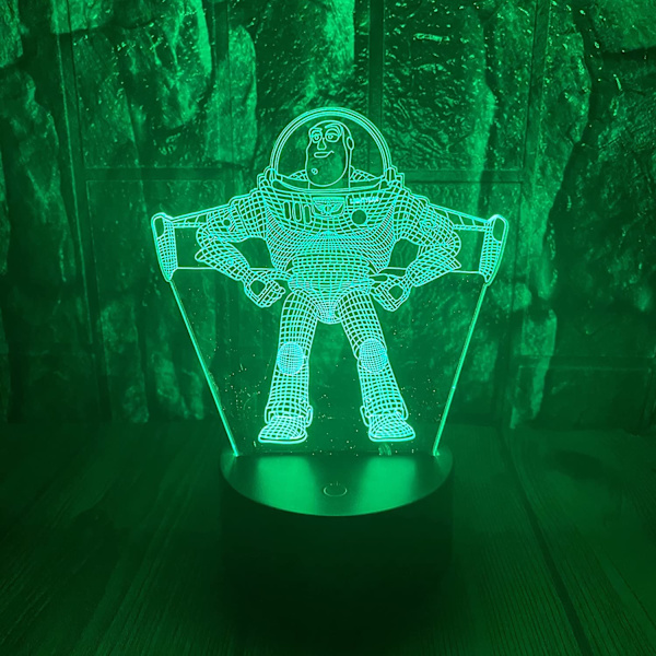 Toy Story Pixar Ultimate Buzz Lightyear Spaceman 3D LED Optisk Illusion Soveværelses Dekoration Lampe med Fjernbetjening 7 Farver Astronaut Action Figur Natlampe