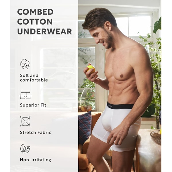 Miesten alushousut ComfortSoft kosteutta siirtävät, hengittävät puuvillaiset bokserit miehille 6 kpl White M