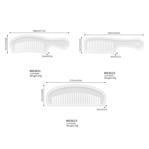 3 stk. Kam Siliciumforme Gennemskinnelige Bredtandede Hårkamforme Sæt til DIY Frisør Styling Værktøjer