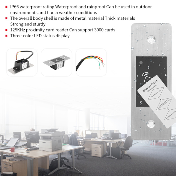 125KHZ RFID Adgangskontrolmaskine IP66 Vandtæt 3‑Farvet LED Indikator med Masterkort