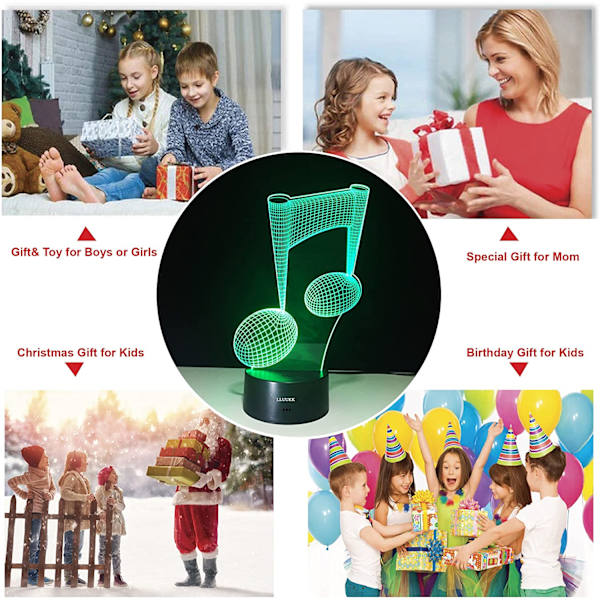 3D Natlampe Note Form 2D Bordlampe til Musik Guitar elsk