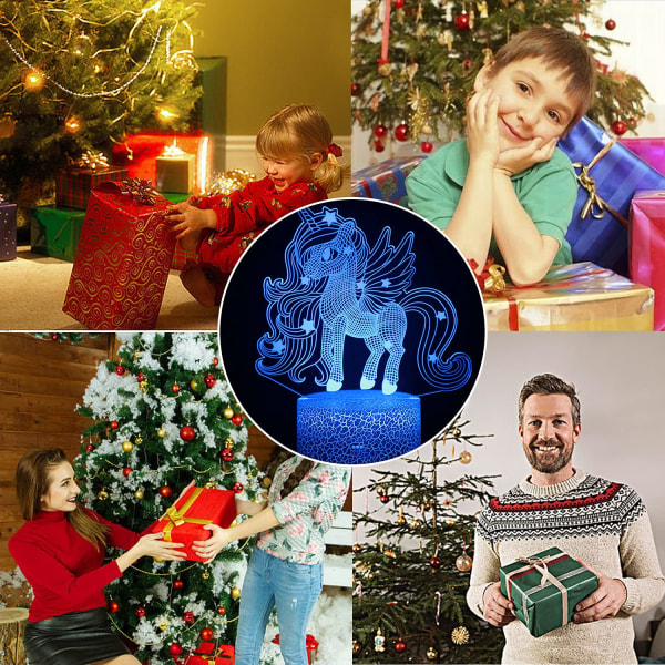 3D Illusion Monocerous Unicorn Nattlampa 16 Färgförändring Till