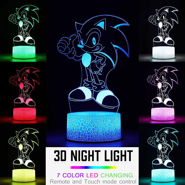3D Illusion Sonic The Hedgehog Nattlampa, 16 Färgförändringar