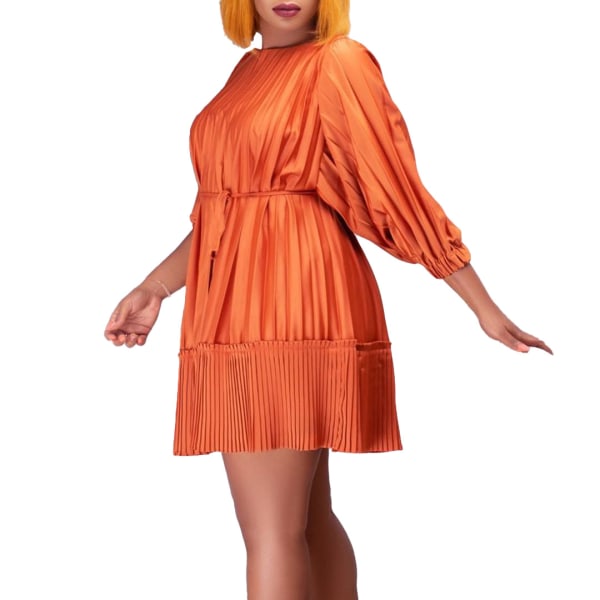 Lyhythihainen korkeavyötäröinen vyöllä varustettu A-linjainen lyhyt mekko (oranssi L)