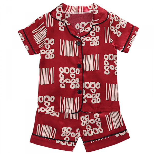 Toddler Button Up Pyjamas Sommar Pjs, Röd Geometri, L