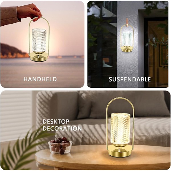 Krystalllampe, Bærbar Bordlampe Dimbar og USB-C Ladingsporter, Romantisk LED Diamant Berøringslamper, Julepynt Atmosfærisk Lysgave