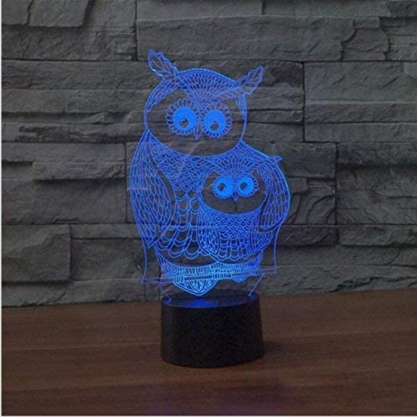 Kreativ 3D Uggla Nattlampa USB Ström Fjärrkontroll Touch Switch LED Dekoration Bord Skrivbord Optisk Illusion Lampor 7/16 Färger Byter Ljus Barn Ki