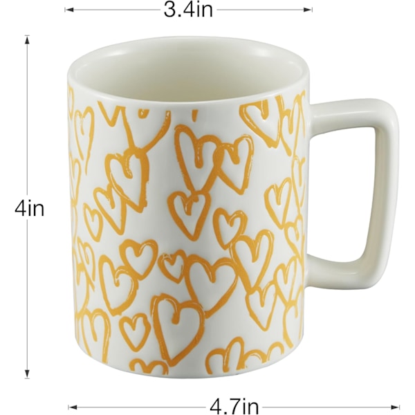 14oz/400ml Porcelænskaffekop, Stor Keramisk Tekop Mælkekrus, Stor Kapacitet Mavekrus med Hjerteformet Mønsterdesign, Brug til