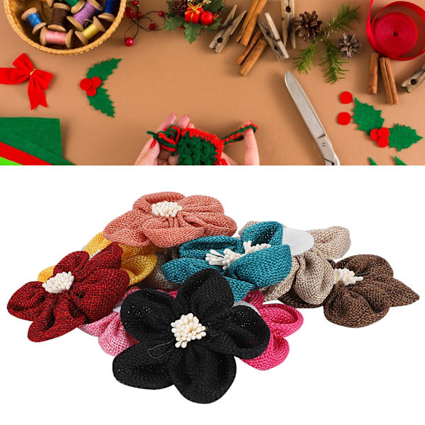 12 stk. Burlap Blomster Naturlige Håndlavede Kunstige Blomster til Hjem DIY Bryllupsdekoration