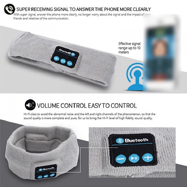 Sömnhörlurar Trådlösa, Bluetooth Sporthuvudbandshörlurar med Ultratunna HD-Stereohögtalare Perfekta för Sömn, Träning（Grå）