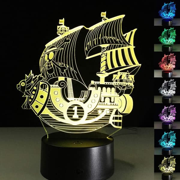3D LED Piratskip Optisk Illusjon Sensor Nattlys med Smart Berøring
