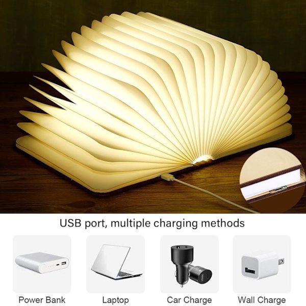 Boklampa Vikbar Stämningslampa, Nyhet LED Nattlampa Bokformad Ljus, USB Laddningsbar Trä Sängbord Lampa Dekor Ljus, Födelsedagspresent Large