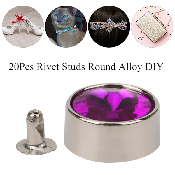 20 stk. nitte studs runde legering DIY sko tøj tasker dekoration med 20 stk. skiver 12mm lilla