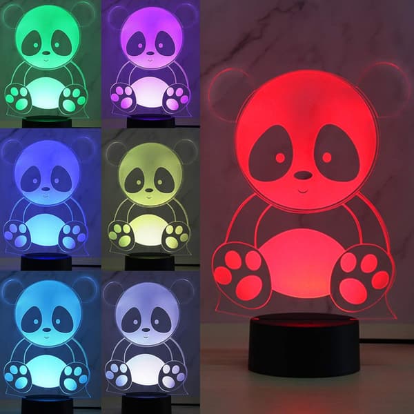 Panda 3D LED-lys Illusjonslys for barn Optisk illusjon