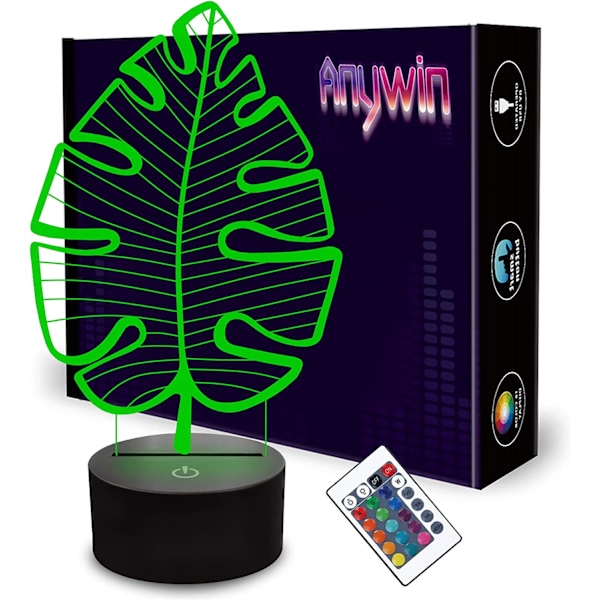 Monstera Blad Nattlampa, Anywin 3D LED Nattlampor med