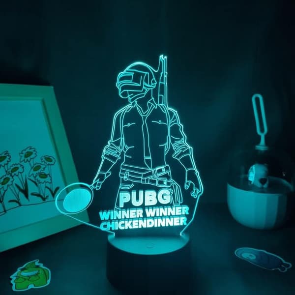 King PUBG lampe 3D illusjon nattlys, fjernkontroll bordlampe