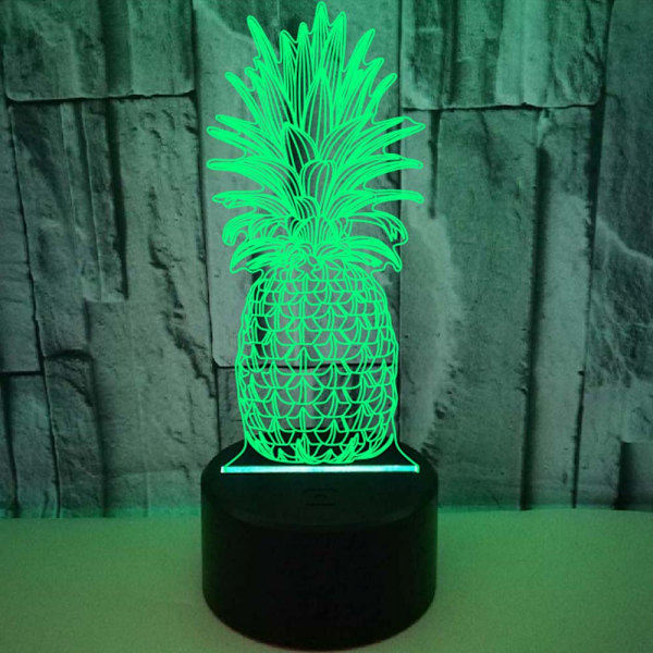 Ananas 3D nattlampa, 7 färger som ändras med fjärrkontroll