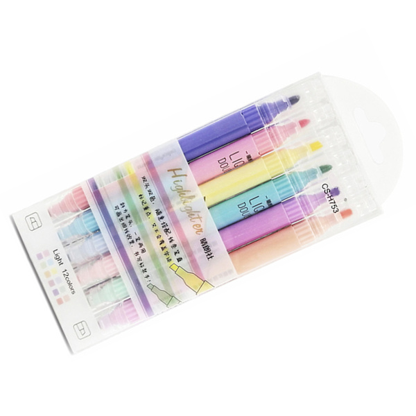 6 st dubbelsidig highlighter Macaron ögonskydd färg fluorescerande färgglad markeringspenna