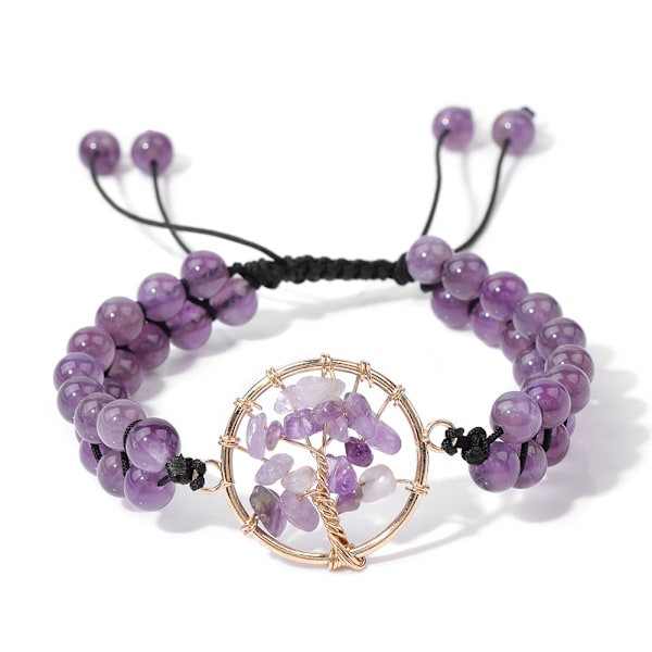 Gem Halvædelsten Krystal Runde Perler Justerbar Flettet Makrame Kvaster Armbånd - Håndlavet Boho Wrap Armbånd til Kvinder Mænd Purple