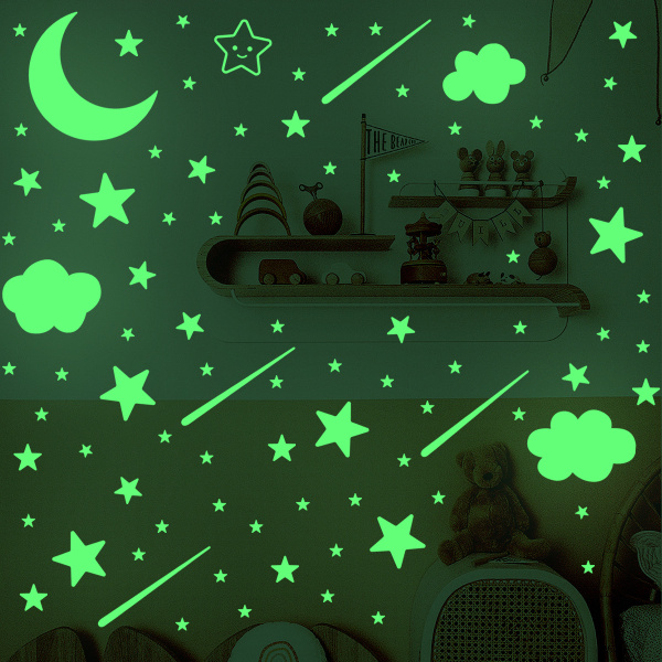 Glow in The Dark Stars for Ceiling or Wall Stickers - Glowing Wall Decals Stickers Room Decor Kit - Glow Star Set System Decal