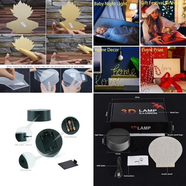 Akryylinen LED-yölamppu Animehahmo 3D-visio Ylöspäin valaiseva