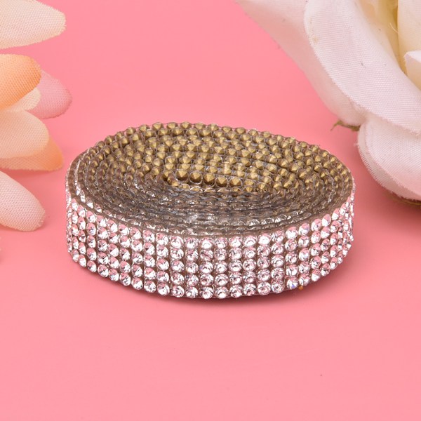 5 rader 1m strass trim band varmfix kristallkedja trim kläder tillbehör dekoration (silver)