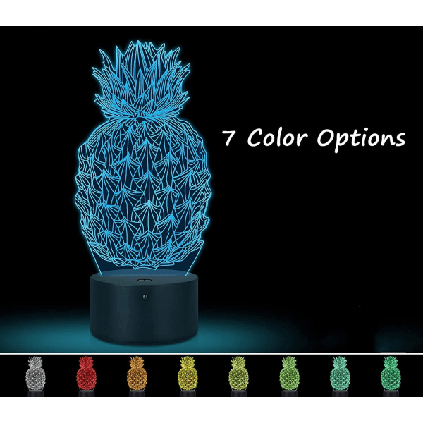 Pineapple Light, Sød Ananas Natlampe til Børneværelset, 3D Optisk Illusion Lampe med Berøringskontakt