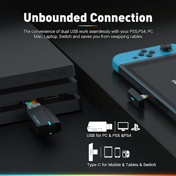 G08 Kaksinkertainen langaton pelikuuloke mikrofonilla PS5:lle, PS4:lle, PC:lle, matkapuhelimelle, tabletille: 2,4 GHz langaton + 5,3 Bluetooth - Kevyt - RGB-valo - Sininen Blue